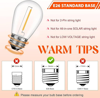 GvvooHome 36 Pack S14 LED Bulbs for Outdoor String Lights, Shatterproof Replacement Edison Bulbs for Patio String Lights Outdoor Waterproof, Warm White 2200K, Dimmable, E26 Standard Base