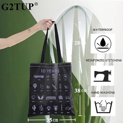 G2TUP Korean Group 10th Anniversary Tote Bag Music Lover Gift Singer Music Shopping Bag For Fans Korean Group Merch