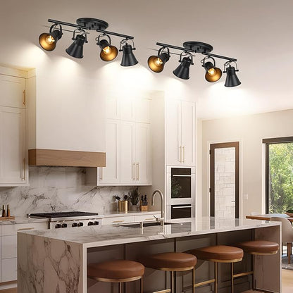 Modern Plug-in Ceiling Lighting,4 Light Track Lighting Fixtures, Industrial Black Kitchen Track Lighting Fixtures Ceiling for Kitchen, Living Room, Dining Room, Hallway.