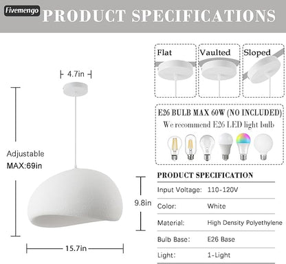 15.7in Wabi Sabi Pendant Light, Kitchen Island Lighting Fixture Ceiling Mount Japanese Lamp Japandi Chandelier for Dining Living Room Hallway Bedroom Restaurant Hanging Lamp, White 1 Pack