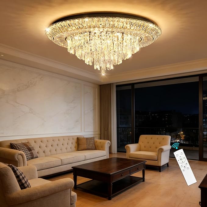 Modern Black Crystal Chandelier LED Ceiling Light Fixture Raindrop Chandeliers Dimmable Lighting for Living Room Dining Room Entryway Bedroom