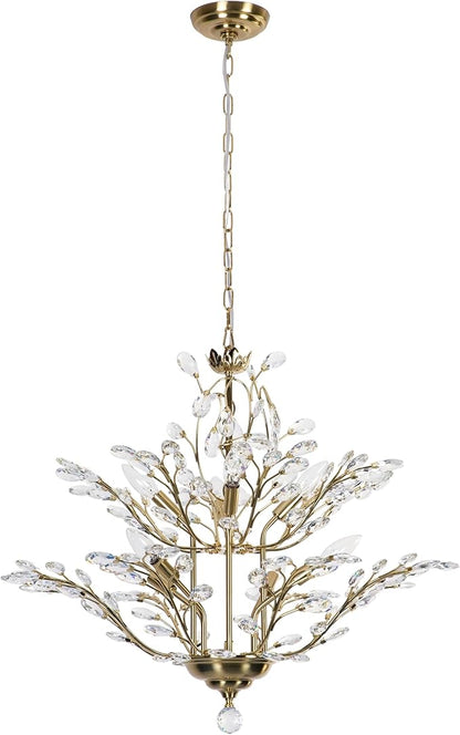 Maxax 27.5" Modern Gold Crystal Chandelier, Tree Branch Pendant Light Fixture, Elegant Ceiling Lighting for Dining Room Living Room Bedroom