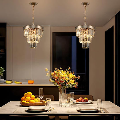 Weesalife Crystal Chandeliers for Dining Room Light Fixtures Over Table，4-Lights Modern Champagne Gold Crystal Pendant Lighting Fixture，Small Chandeliers for Kitchen Island Bedroom Entryway D12 Inch