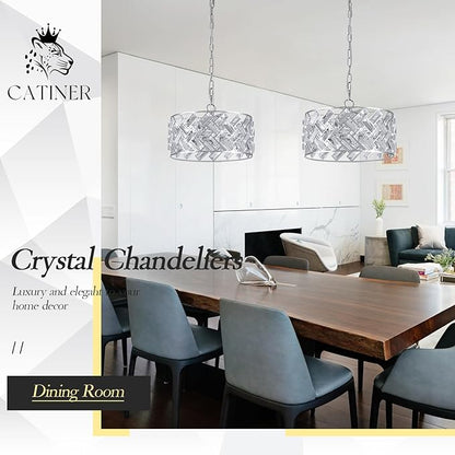 CATINER Chrome Crystal Chandeliers, 4-Light Modern Semi Flush Mount Ceiling Light, D12'' Small Round Crystal Hanging Pendant Light Fixtures for Dining Room Kitchen Island Entryway Hallway