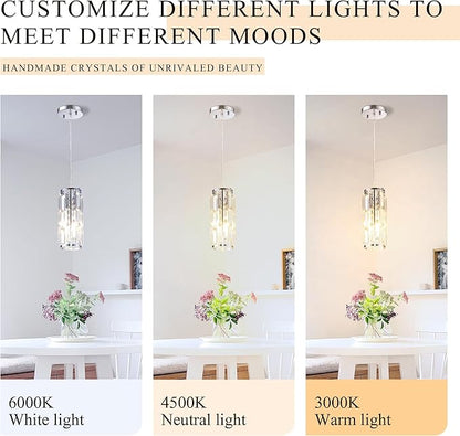 Pendant Lights Kitchen Island Modern Chrome Pendant Light Fixtures, Island Pendant Lights for Kitchen, mini pendant lights Crystal, Adjustable Hanging Lights Fixture for Dinning Room (Chrome 3-Pack)