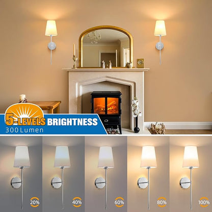 NIORSUN 25.4 inch Brushed Nickel Battery Operated Wall Sconce Set of 2,Rechargeable Wall Lights with Dimmable Detachable Bulbs and Remote,9 Colors Wireless Sconces for Bedroom Living Room Hallway