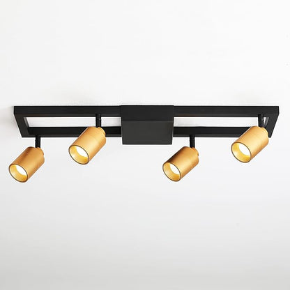 Shura - Square 4-Light Black and Brass Integrated LED Ceiling Light w/Rotatable Heads, Adjustable Flush Mount Ceiling Light, 3000K, 1820 Lumens