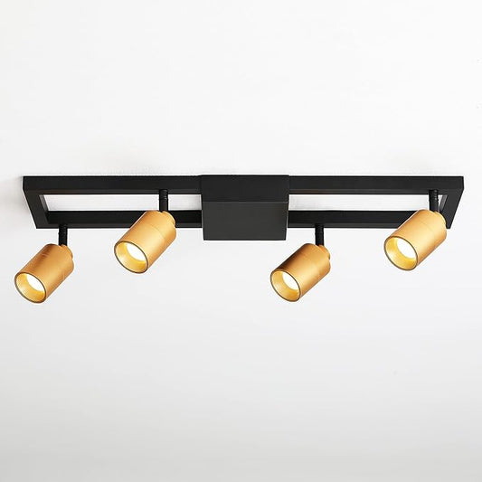 Shura - Square 4-Light Black and Brass Integrated LED Ceiling Light w/Rotatable Heads, Adjustable Flush Mount Ceiling Light, 3000K, 1820 Lumens