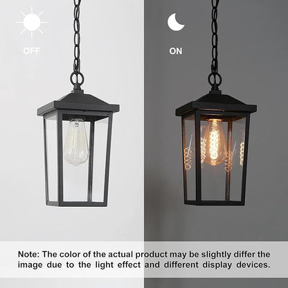 Outdoor Pendant Light Fixture, Farmhouse Exterior Anti-Rust Hanging Lights with Adjustable Chain, Black Ceiling Outdoor Light with Clear Glass, Hanging Lantern for Front Door, Entry, Porch, and Gazebo