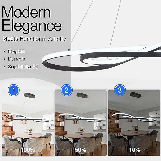 Black Modern Chandelier,Modern Led Pendant Light for Kitchen Island Lighting Dimmable Creative Snake-Shaped Twist Design Modern Led Chandelier for Dining Room Over Table
