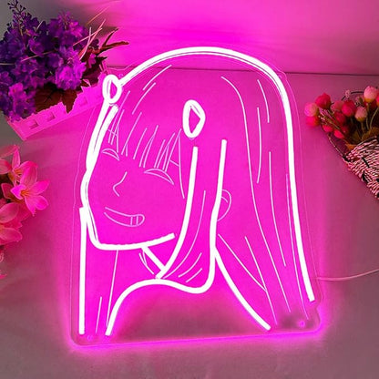 Japanese Anime Neon Sign for Girls Room, Dimmable Darling in The Franxx Zero Two for Light Wall Art Decor, Handmade Pink Neon Sign Funny for Bedroom, Birthday, Valentine's Day Grifts