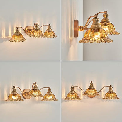 XIEDUN Tea Glass 3 Light Vanity Light Colored Glass Bathroom Light Fixture Vanity Lighting Fixtures