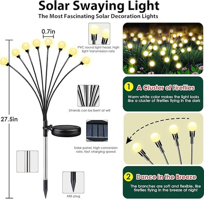12-Pack Garden Solar Lights, 96 LED Solar Lights Outdoor for Garden Decor, Waterproof Firefly Light Outdoor (Sway by Wind), Swaying Light for Outside Yard Pathway Landscape Decorations (Warm White)