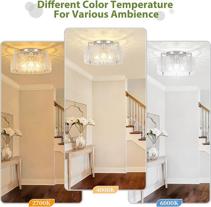 4-Light Modern Semi Flush Mount Ceiling Light Silver, 16'' Entryway Light Fixture, Glass Ceiling Mount with Hammer Glass for Passage Aisle Kitchen Island Dining Room Living Room Lighting Fixtures