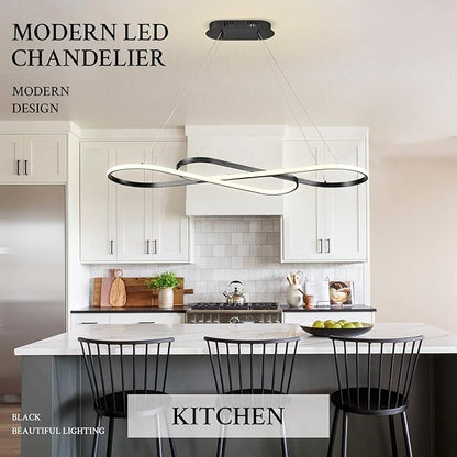 Modern LED Chandelier Black Dimmable LED Pendant Light for Dining Room Light Fixture Over Table Modern Kitchen Island Lighting High Ceiling with Remote for Living Room(42 Inch, 3000K-6500K)