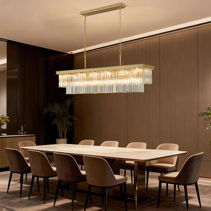 Weesalife Crystal Chandeliers for Dining Room Light Fixtures Over Table，18-Lights Gold Modern Rectangle Chandeliers for Kitchen Island Bar L46 Inch