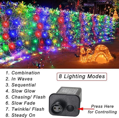 Christmas Net Lights, 610 LED Large Outdoor Net Mesh Lights 34.5X 5ft, 8 Modes Waterproof Twinkle String Lights Connectable for Bushes Christmas Yard Decor, Colorful