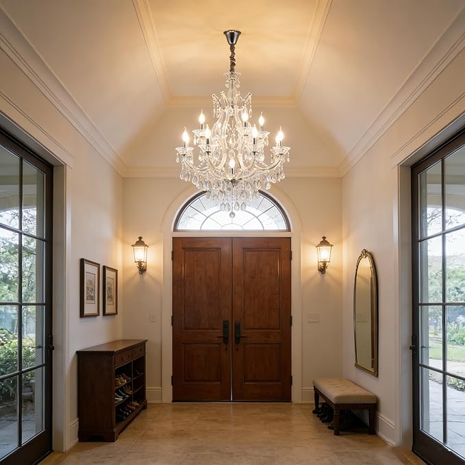 Luxurious Crystal Chandeliers Lighting for Living Room, 13-Light Modern Transparent K9 Crystal Chandeier Light Fixtures for Kitchen Island, Dinning Room, Entryway Foyer (13 Lights 2-Tier)