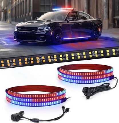 Xprite 2PCS 70 Inch Running Board Lights, 864 LED Emergency Strobe Light Strip, Truck LED Light Strip, Flexible Waterproof Running Board Emergency Lights for Trucks Pickup SUV Jeep – Red & Blue