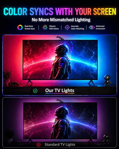 TV LED Backlight with Sensor, LED Sync Lights for TV 55-65 Inch, Smart Camera Sync to Screen, Ambient RGB Strip Lights for Gaming & Home Theater, App Control (14.7ft)
