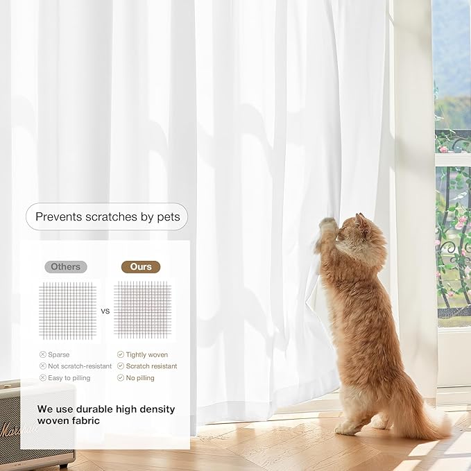 Anmao Non-See-Through Bright White Privacy Semi Sheer Curtains for Living Room 54 Inch Length 2 Panels Set, Light Filtering That Let Light In Rod Pocket Window Drapes for Bedroom, 52W x 54L,Pure White