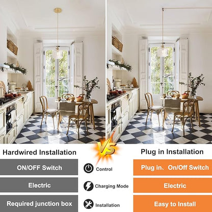 Shenmoyl Plug in Pendant Light Hanging Light Fixtures with Plugin Cord On/Off Switch,Clear Striped Glass Lampshade Brass Pendant Light