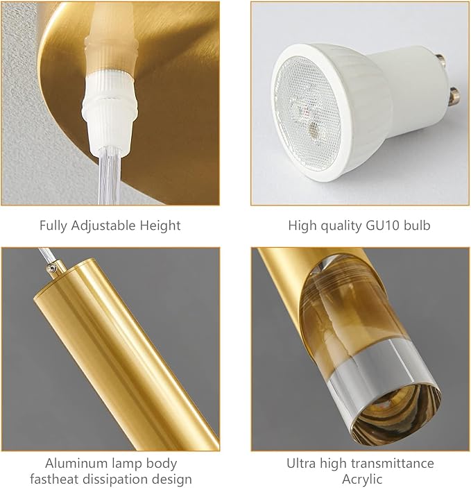 Modern Pendant Light Kitchen Light Fixture Dimmable LED Gold Mini Pendant Lights Dinning Room Gold Pendant Lighting for Kitchen Island Bedroom (5-Light)