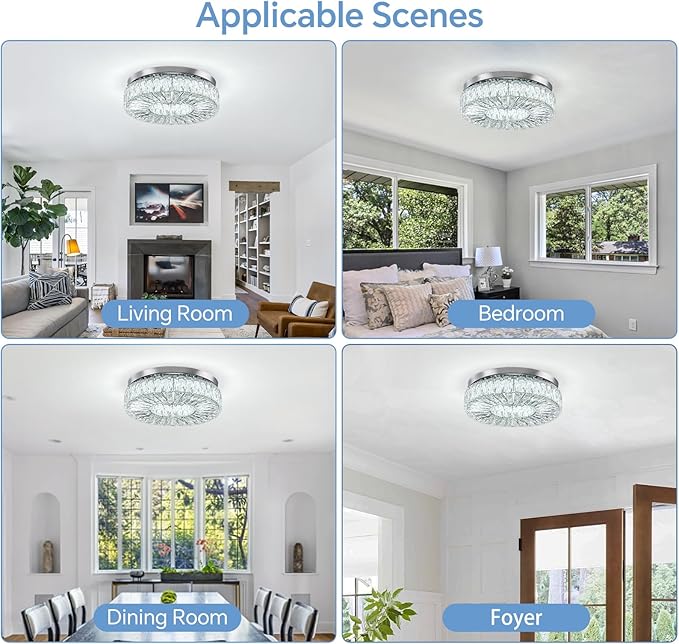 16.5" Crystal Chandelier LED Modern Flush Mount Ceiling Light Fixtures Round Ring Luxury Large Chandelier for Living Room Bedroom Dining Room Entrance (Cool white-16.5")
