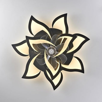 32" Modern Geometric Ceiling Fan with Lights Remote Control, Black 6 Speeds 3 Colors Low Profile Ceiling Fan with Light for Living Room