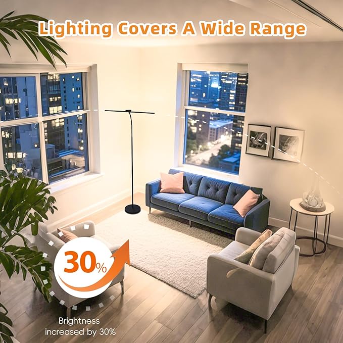 24W/2400LM Dual Head LED Floor Lamp for Living Room, Reading Standing Task Lamp for Office, Adjustable Panels with Remote, No Glare Puzzle Light for Tattoo, Piano, Sewing, Lash, Craft