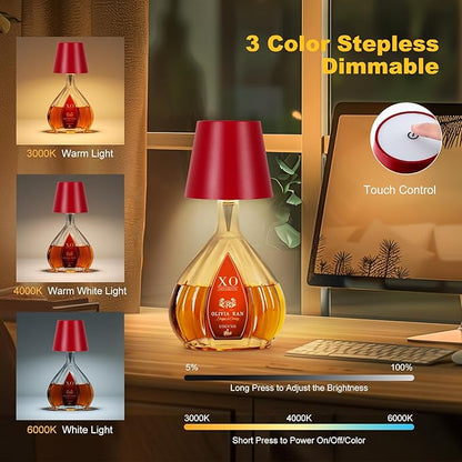 Wireless Bottle Lamp, 2026 New 3 Color Rechargeable Wine Bottle Lights for Bars Restaurants (Wine red, 1PC)