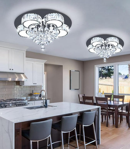 23.6" Black Modern Crystal Chandeliers for Dining Room LED Dimmable Light Fixtures Flush Mount Light Living Room Bedrooms
