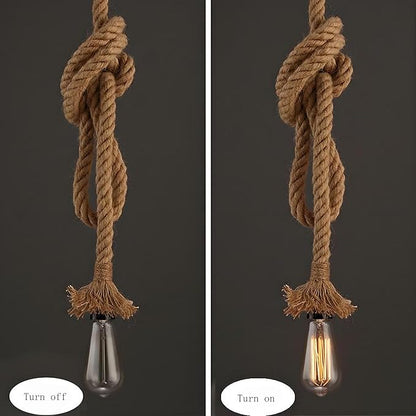 1 Head 1.5 Meter Hemp Rope Vintage Ceiling Pendant Light Lamp Fixture E26/E27 Base,Retro Style for Dining Hall Restaurant Bar Lighting(Bulb not Included)