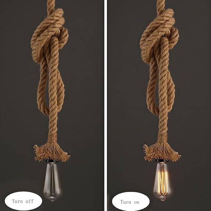 1 Head 2 Meter Hemp Rope Vintage Ceiling Pendant Light Lamp Fixture E26/E27 Base,Retro Style for Dining Hall Restaurant Bar Lighting(Bulb not Included)