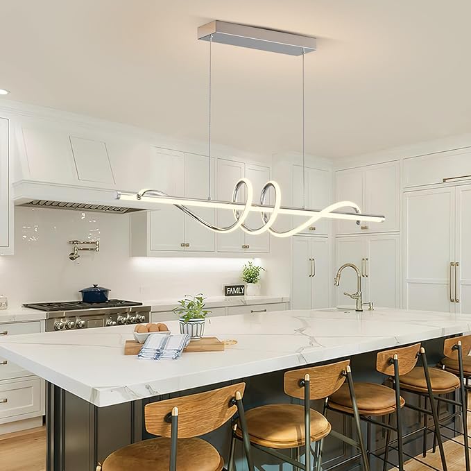 Modern LED Pendant Lights Kitchen Island,3000k-6000K Adjustable Color Dining Room Light Fixture,Dimmable with Remote Control Aluminum for Kitchen, Living, Dining,Bedroom(47in Chrome Silver
