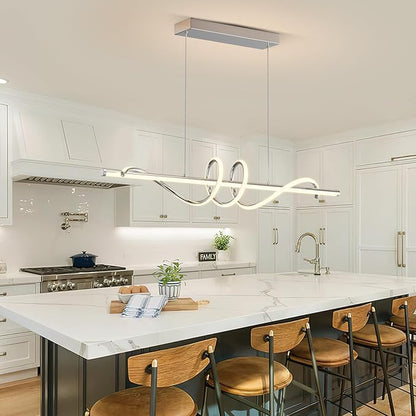 Modern LED Pendant Lights Kitchen Island,3000k-6000K Adjustable Color Dining Room Light Fixture,Dimmable with Remote Control Aluminum for Kitchen, Living, Dining,Bedroom(47in Chrome Silver