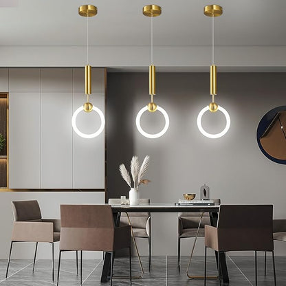 Modern LED Pendant Light Fixtures, Simplicity Gold Pendant Lighting,Circular Hanging Chandelier for Kitchen Island Dining Room Bedroom Entryway Hallway(Gold 1-Pack)
