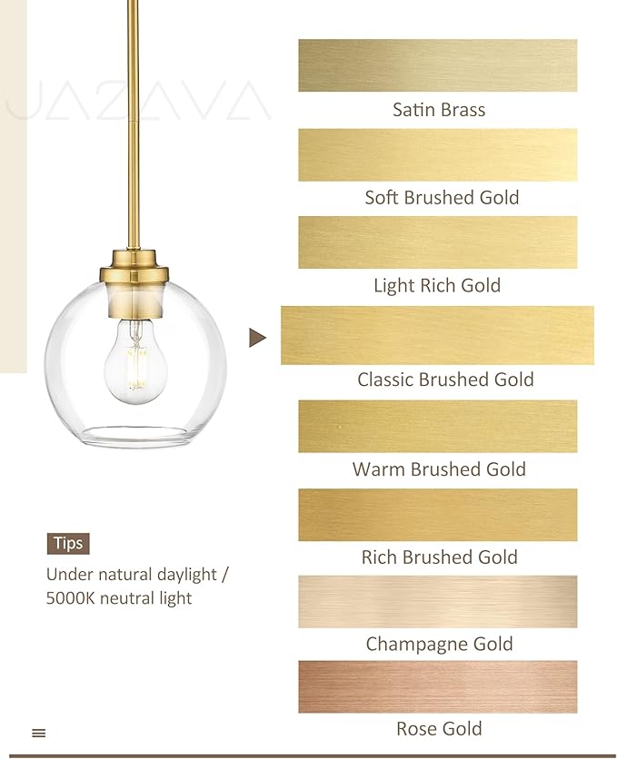Modern Polished Gold Pendant Light, Mid Century Globe Hanging Light Fixture with Clear Glass for Kitchen Island Dining Room Bedroom Hallway Foyer (2 Pack), PL101BG-2PK
