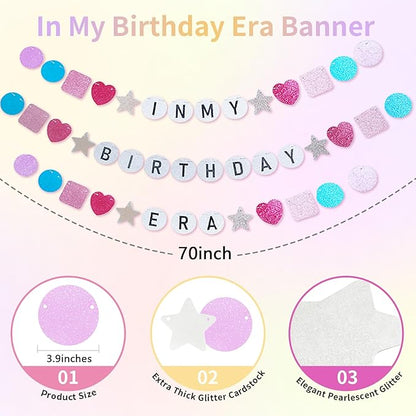 JOGAMS 184Pcs Silver Blue Pink and Purple Balloon Arch Kit with In My Birthday Era Banner Star Music Note Disco Ball Balloons for Friendship Songstar Fans Prom Karaoke Princess Theme Birthday Party