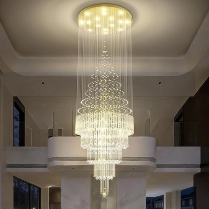 Flashing God 40''X120 High Ceiling Chandelier Crystal Raindrop Gold Chandeliers Staircase Large Chandelier Villa Entrance Foyer Pendant Light Foyer High Ceiling Light 15 GU10 Bulb Dimming