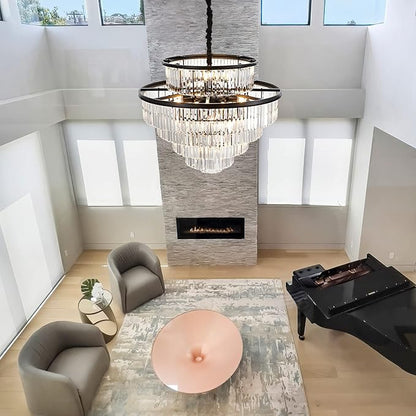 35" 24-Light Modern Crystal Chandelier Light Fixture Large 6-Tier Black Luxury Chandeliers for Dining Room Round Hanging Pendant Lighting for Living Room Kitchen Entryway Bedroom Foyer Lobby