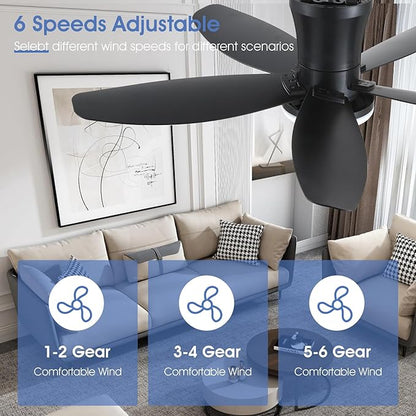 Surtime Flush Mount RGB Ceiling Fans with Lights-36 Low Profile Ceiling Fan with Light and Remote/APP Control,DC Reversible,LED Dimmable Blakc Ceiling Fans for Bedroom,Indoor/Outdoor Patio Use