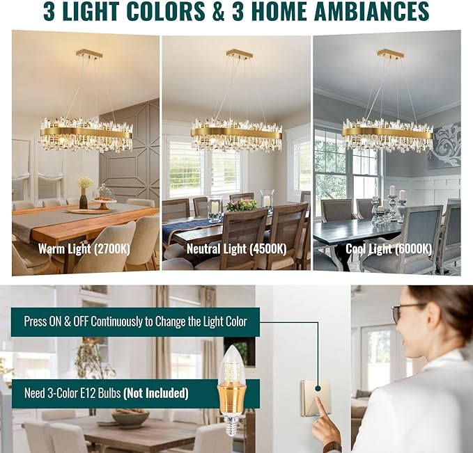 Siljoy 16-Light Rectangular Gold Crystal Chandelier for Dining Room, Modern 2-Tiers K9 Crystal Raindrop Chandelier, Luxury Crystal Pendant Ceiling Light for Living Room Kitchen Island, L35.4''
