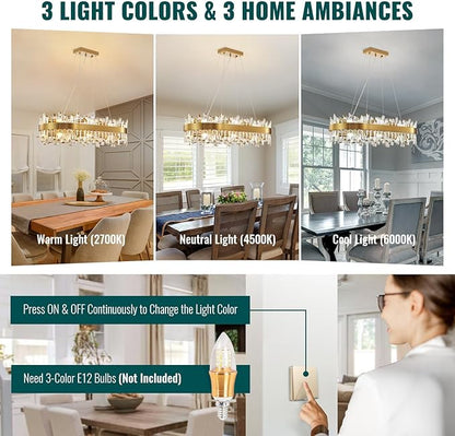 Siljoy 16-Light Rectangular Gold Crystal Chandelier for Dining Room, Modern 2-Tiers K9 Crystal Raindrop Chandelier, Luxury Crystal Pendant Ceiling Light for Living Room Kitchen Island, L35.4''