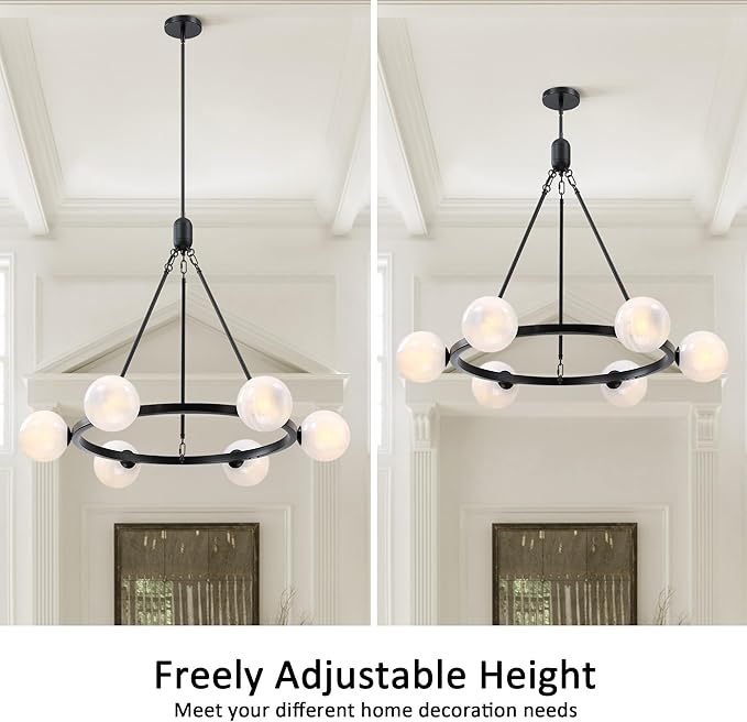 6-Light Globe Chandelier Mid Century Black Chandeliers,Modern Globe Round Pendant Light Fixture for Dining Room Over Table,Sputnik Pendant Light Fixture for Living Room Foyer Bedroom T720666CH-BK