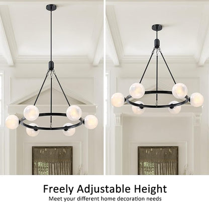 6-Light Globe Chandelier Mid Century Black Chandeliers,Modern Globe Round Pendant Light Fixture for Dining Room Over Table,Sputnik Pendant Light Fixture for Living Room Foyer Bedroom T720666CH-BK