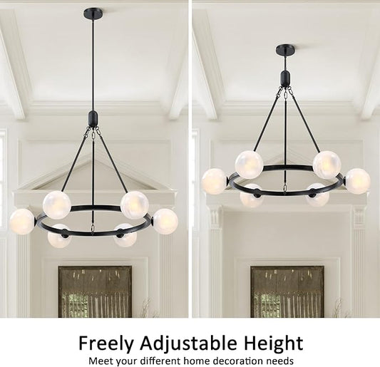6-Light Globe Chandelier Mid Century Black Chandeliers,Modern Globe Round Pendant Light Fixture for Dining Room Over Table,Sputnik Pendant Light Fixture for Living Room Foyer Bedroom T720666CH-BK
