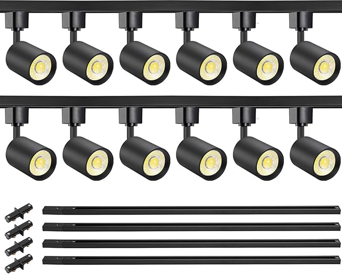 VANoopee 12-Light LED Track Lighting Kit with 13FT H Type Track Lighting Rail, Dimmable LED Track Light Heads Modern Kitchen Track Lighting Fixtures Ceiling Spot Light 3000K 24° CRI90+ 10W 800lm Black