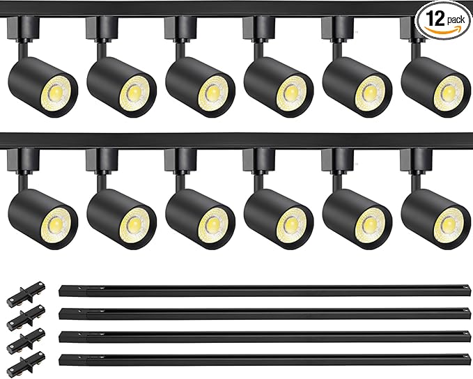 VANoopee 12-Light LED Track Lighting Kit with 13FT H Type Track Lighting Rail, Dimmable LED Track Light Heads Modern Kitchen Track Lighting Fixtures Ceiling Spot Light 3000K 24° CRI90+ 10W 800lm Black
