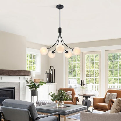 Bubble Chandelier, Modern Sputnik Dining Room 5-Light Chandelier with Black Finish and Glass Globes for Kitchen Bedroom Foyer and Living Room